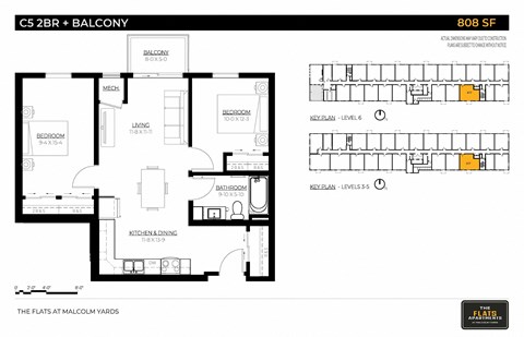 Floor plan for 2 beds, 1 bath, 808 sqft